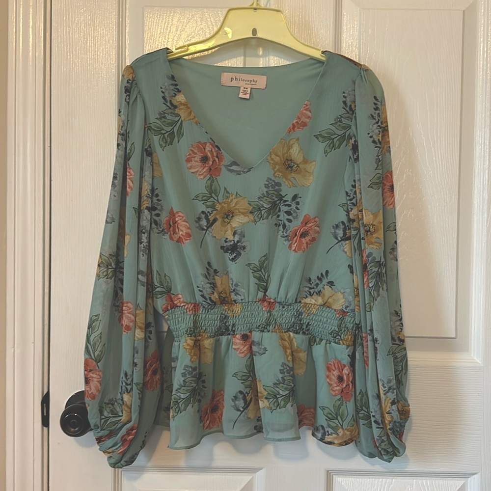 Philosophy Green Floral Blouse
